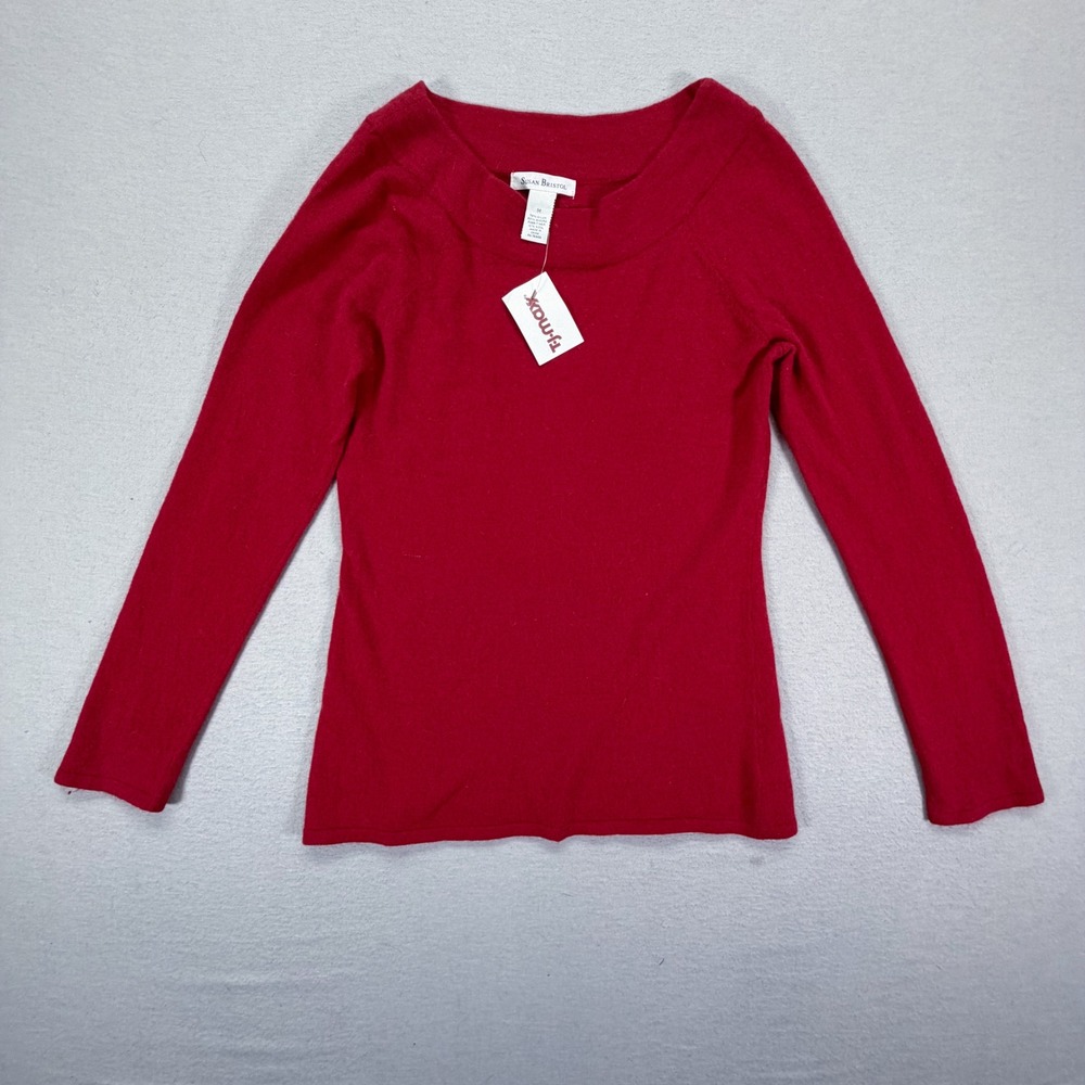 Susan Bristol Sweater Women Medium Red NWT Angora Wool Blend Scoop Neck Pullover